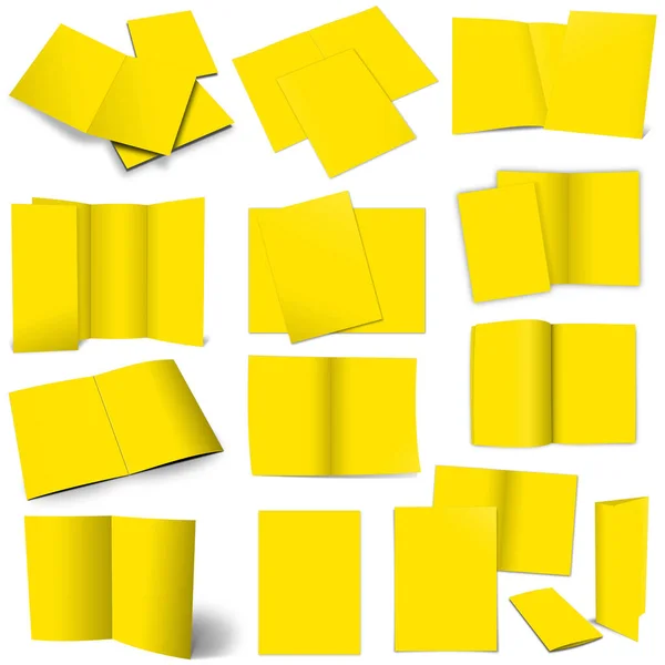 Thirteen Yellow Brochures Layouts Presentation Design Rendering Digitally Generated Image — Stock Photo, Image
