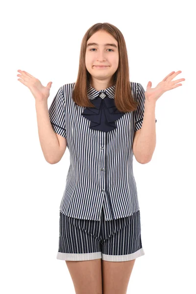 Young Beautiful Girl School Uniform White Background Clueless Confused Expression — Stock Photo, Image