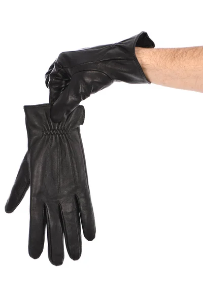 Man Wearing Black Leather Glove White Background Closeup Side View — Foto Stock