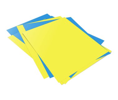 Sunum düzeni ve tasarım için boş şablon bildirir. 3 boyutlu görüntüleme. Dijital olarak oluşturulmuş resim. Beyaz arkaplanda izole.