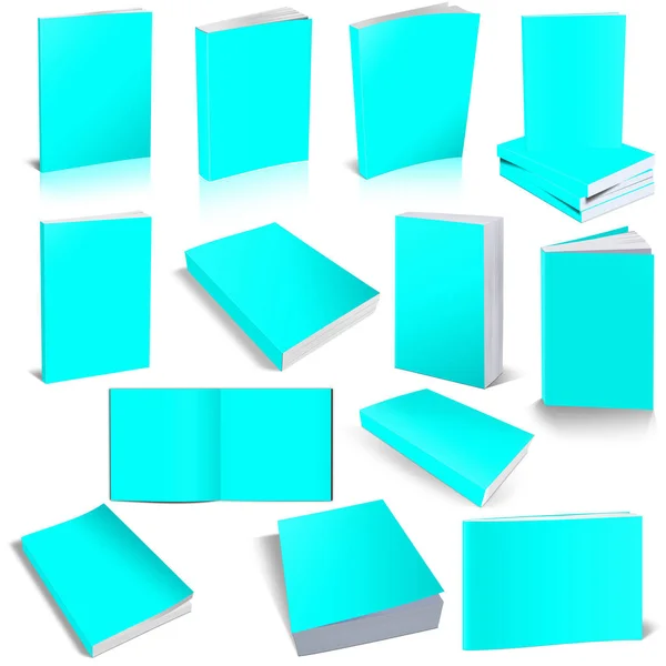 Thirteen Paperback Books Blank Cyanogen Template Presentation Layouts Design Rendering — Stock Photo, Image