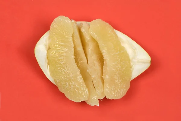 Perfectly Retouched Pomelo Red Background High Resolution Photo Full Depth — Stock Photo, Image