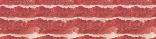 Sömlös Lång Banderoll Färskt Fläsk Skivad Små Portioner Bacon Bakgrund — Stockfoto