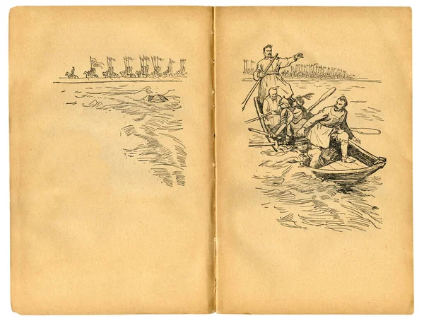 Ilustracja Książki Bohdan Chmielnicki Starycki Circa 1645 Przeprawa Przez Rzekę — Zdjęcie stockowe