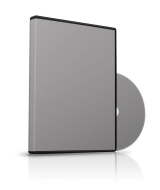 Sunum düzeni ve tasarım için DVD kutusu boş şablonu grisi. 3 boyutlu görüntüleme. Dijital olarak oluşturulmuş resim. Beyaz arkaplanda izole.