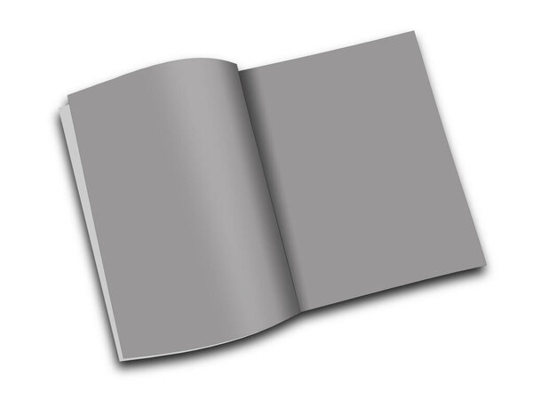 Grey magazine blank template  for presentation layouts and design. 3D rendering. Digitally Generated Image. Isolated on white background.