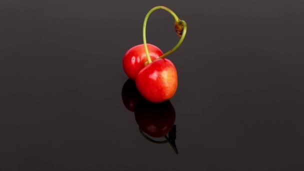 Two Cherry Love Sign Sweet Cherry Love Sign Black Background — Stock Video