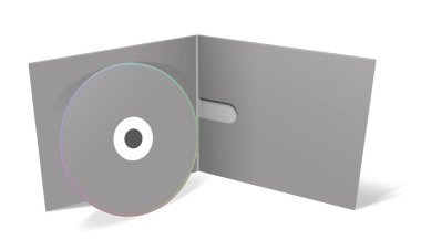 Sunum düzeni ve tasarımı için CD veya DVD boş şablon grisi. 3 boyutlu görüntüleme. Dijital olarak oluşturulmuş resim. Beyaz arkaplanda izole.