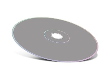 Sunum düzeni ve tasarımı için CD veya DVD boş şablon grisi. 3 boyutlu görüntüleme. Dijital olarak oluşturulmuş resim. Beyaz arkaplanda izole.