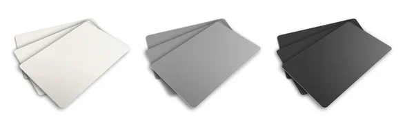 Three Credit Card Blank Template White Grey Black Presentation Layouts — Stock Photo, Image