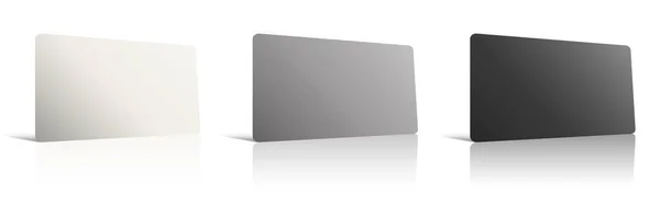 Három Hitelkártya Üres Sablon Fehér Szürke Fekete Bemutatásához Elrendezés Design — Stock Fotó