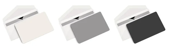 Három Hitelkártya Üres Sablon Fehér Szürke Fekete Bemutatásához Elrendezés Design — Stock Fotó