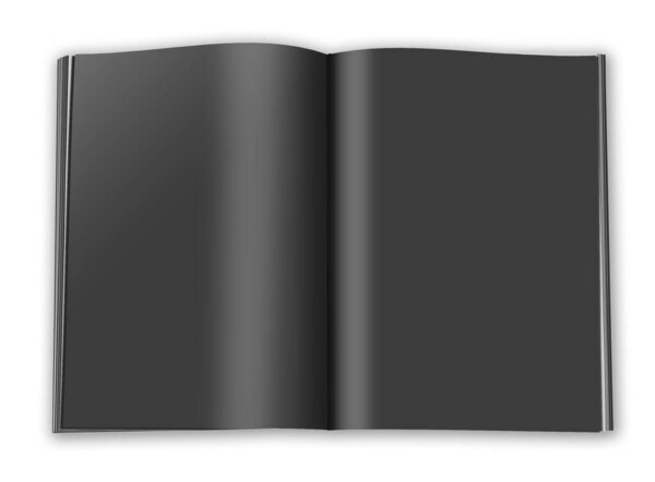 Black magazine blank template  for presentation layouts and design. 3D rendering. Digitally Generated Image. Isolated on white background.