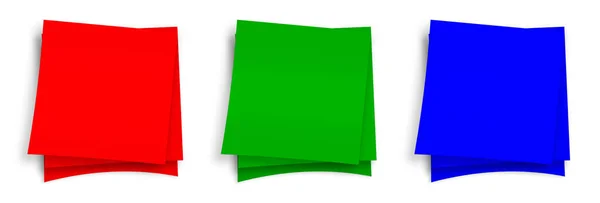 Stickie Note Modelo Branco Vermelho Verde Azul Rgb Para Layouts — Fotografia de Stock