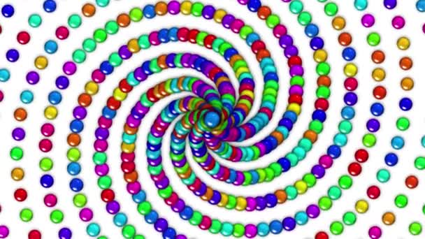 Kleurrijke Ballen Spiraal Achtergrond Bovenaanzicht Met Klok Mee Draaien Uhd — Stockvideo