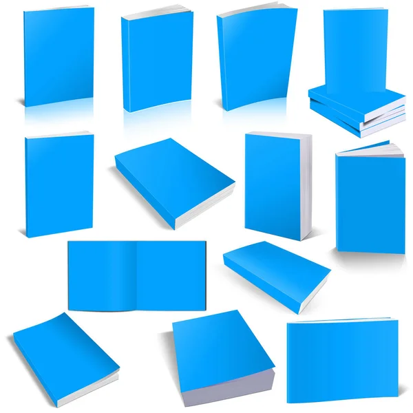 Treze Livros Paperback Branco Modelo Azul Claro Para Layouts Apresentação — Fotografia de Stock