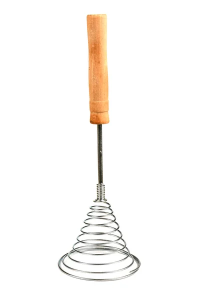 Close Old Retro Whisk Kitchen Tool White Background Side View — Stock Photo, Image