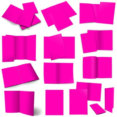 Mor çizimler ve sunum tasarımı için 13 broşür. 3 boyutlu görüntüleme. Dijital olarak oluşturulmuş resim. Beyaz arkaplanda izole.