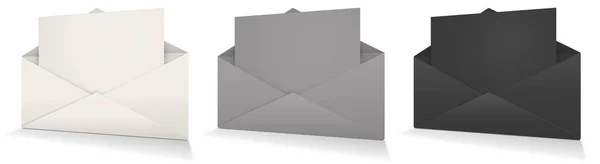 Три Почтовых Конверта Пустой Шаблон Белый Серый Черный Представления Макетов — стоковое фото