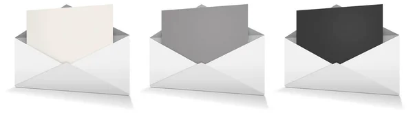 プレゼンテーションレイアウトやデザインのための3つの郵便封筒空白のテンプレート白 グレー 3Dレンダリング デジタル生成画像 白地に隔離された — ストック写真
