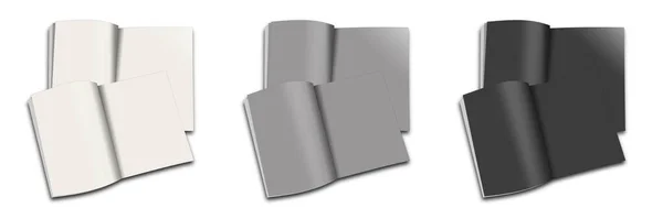 Modelo Branco Três Revistas Branco Cinza Preto Para Layouts Apresentação — Fotografia de Stock