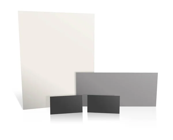 Três Papel Promocional Branco Modelo Branco Cinza Preto Para Layouts — Fotografia de Stock
