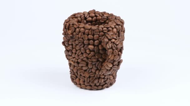 Egy Csésze Kávébab Fehéren Oldalnézetből Mozgatás Forgás 360 Uhd Videó — Stock videók