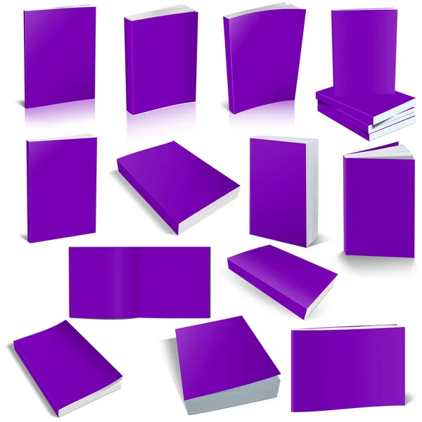 Dertien Paperback Boeken Blanco Violet Sjabloon Voor Presentatie Lay Outs — Stockfoto