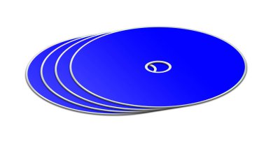 Sunum düzeni ve tasarımı için CD veya DVD boş şablon mavisi. 3 boyutlu görüntüleme. Dijital olarak oluşturulmuş resim. Beyaz arkaplanda izole.