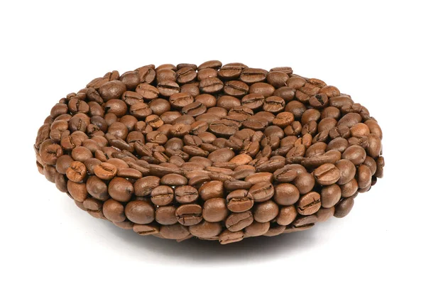 Talerz Kawę Zrobiony Palonych Ziaren Kawy Ziarna Kawy Przyklejone Kształtu — Zdjęcie stockowe