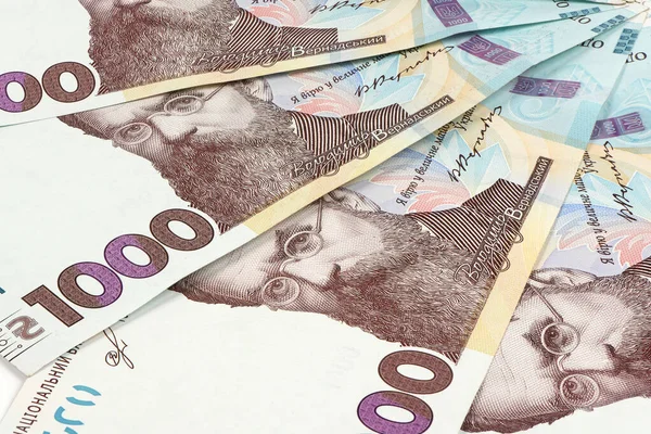 Kreis Des Ukrainischen Geldes Tausend Banknoten Hrywnja Isoliert Auf Weißem — Stockfoto