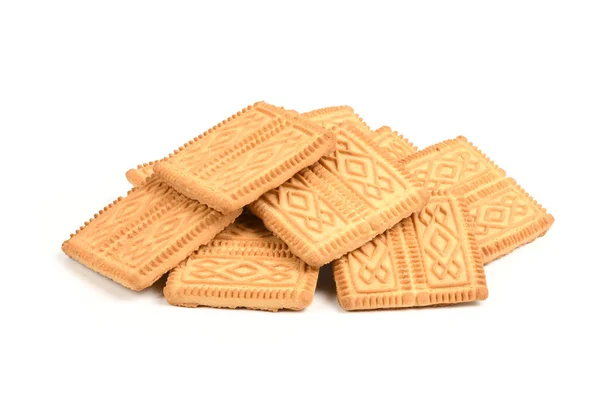 Square Shortbread Cookies Isolated White Background Stacked Butter Biscuits Coffee — Stock Photo, Image