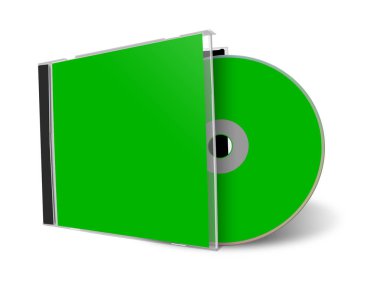 Sunum düzeni ve tasarım için CD ya da DVD boş şablon yeşili. 3 boyutlu görüntüleme. Dijital olarak oluşturulmuş resim. Beyaz arkaplanda izole.