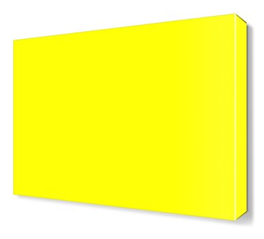 Sunum düzeni ve tasarım için Sarı Tuval Paketleri şablonu. 3 boyutlu görüntüleme. Dijital olarak oluşturulmuş resim. Beyaz arkaplanda izole.