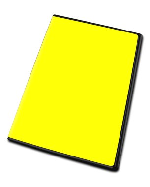 Sunum düzeni ve tasarım için DVD kutusu boş şablonu sarısı. 3 boyutlu görüntüleme. Dijital olarak oluşturulmuş resim. Beyaz arkaplanda izole.