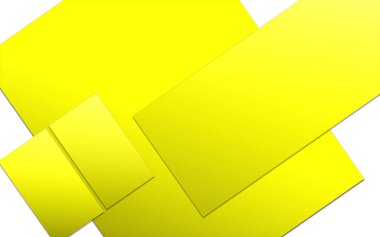 Sunum düzeni ve tasarım için sarı tanıtım kağıdı boş şablonu. 3 boyutlu görüntüleme. Dijital olarak oluşturulmuş resim. Beyaz arkaplanda izole.