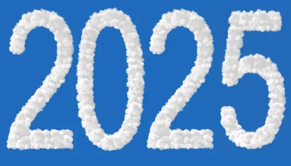 Новий 2025 Рік Хмари Формі Літери 2025 Ізольовані Синьому Фотографія Стокове Зображення