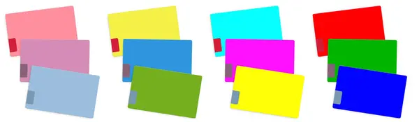 プレゼンテーションレイアウトとデザインのための3つのクレジットカード空白のテンプレートの色 3Dレンダリング デジタル生成画像 白地に隔離された ストック画像