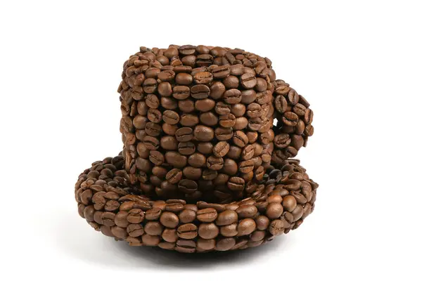 Egy Csésze Kávé Sült Kávébabból Kávébab Csészébe Van Ragasztva Nagy Stock Kép