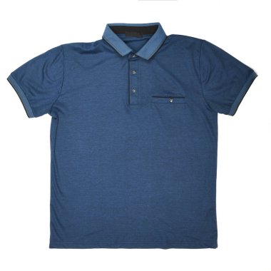 Mavi tişört şablonu kendi grafikleriniz için hazır. Beyazda izole edilmiş. Düz Tişört Ön Görünümünün İzole Edilmiş Resmini Yat.