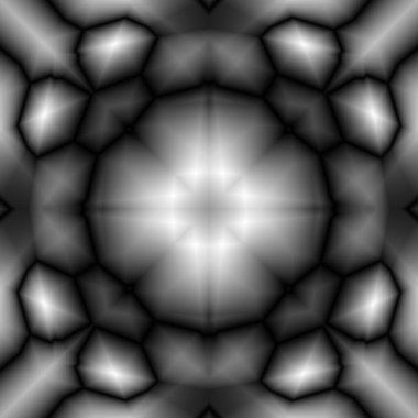 Kusursuz kaleydoskop dokusu. Eşsiz kaleydoskop tasarımı. Grunge filtresi. Fotoğraf düzenleyici için tek renkli parçacıklar veya arkaplan fotokopi maskesi için soyut.