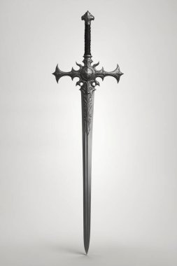Kılıç beyaz arka planda izole edilmiş. Tasarım, dekorasyon, arma ve daha fazlası için boşluk..