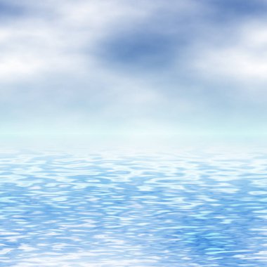 Soyut deniz dalgaları. Mavi dalgalı okyanus, beyaz bulutlu gökyüzü, akan su manzarası duvar kağıdı dokusu. İzler, tekstil, ambalaj, duvar kağıdı, web sitesi için şablon.