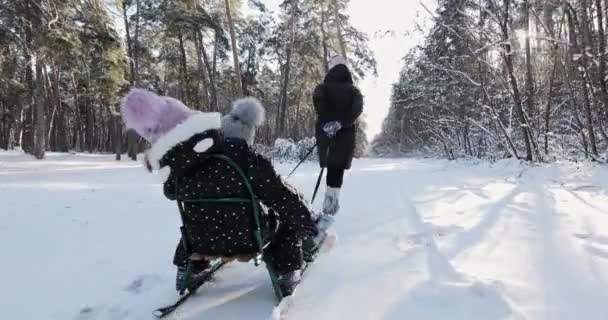 Kinder Die Winter Schnee Spielen Glückliches Kind Das Schnee Spielt — Stockvideo