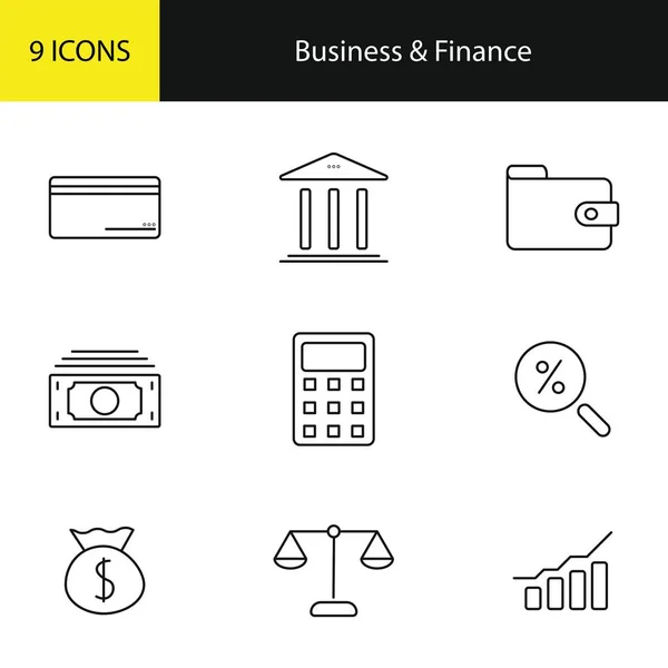 Set Icone Web Business Finance Stile Line Denaro Banca Pagamento — Vettoriale Stock