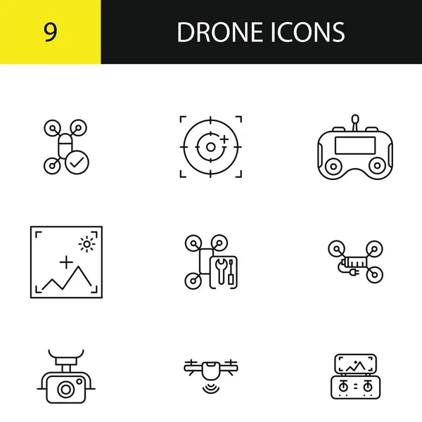 Conjunto Iconos Línea Drones Iconos Quadrocopter — Archivo Imágenes Vectoriales
