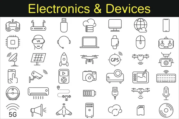 Iconos Web Tecnología Electrónica Dispositivos Estilo Línea — Archivo Imágenes Vectoriales