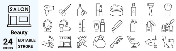 Set Linee Web Icone Relative Cosmetici Trattamenti Termali Bellezza Collezione — Vettoriale Stock