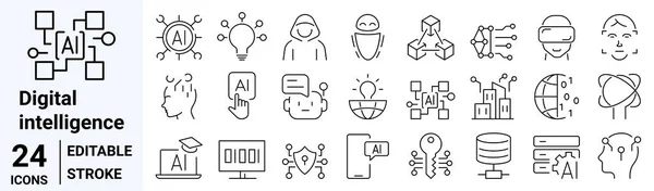 Künstliche Intelligenz Set Von Web Icons Linienstil Technologie Symbole Für — Stockvektor