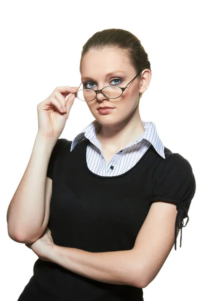 Beautiful Woman Glasses Isolated White Background Stock Photo